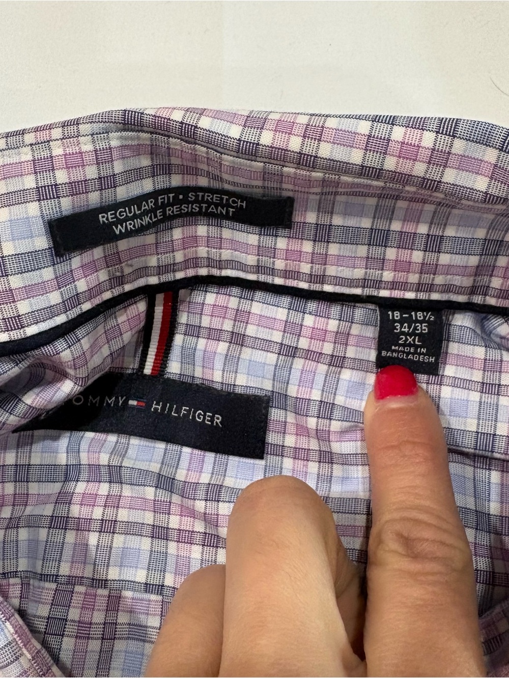 Tommy Hilfiger Men's Stretch Shirt Wrinkle Resistant Purple Blue Check Sz 2XL - Picture 9 of 9